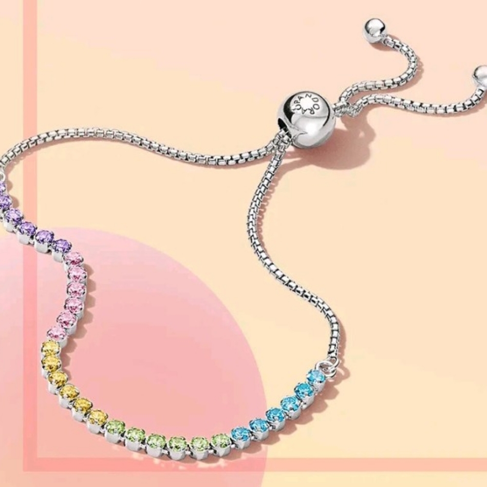 Pandora Swarovski Crystals 925 Sterling Silver Rainbow Bracelet NEW